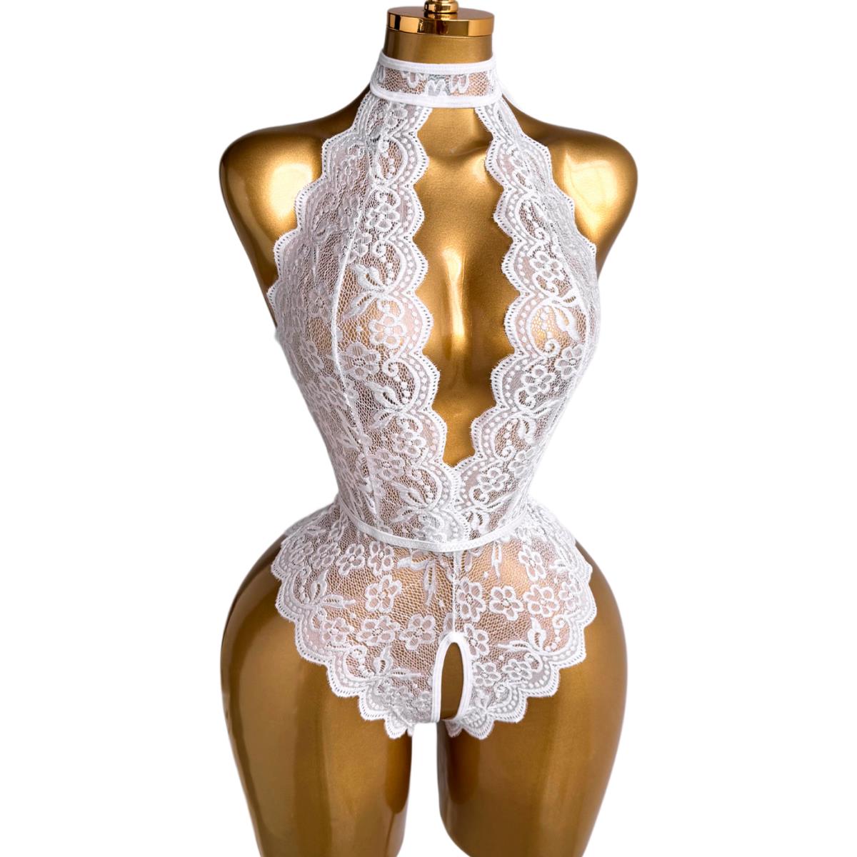 White Halter Neck Floral Lace  - Lace Teddy Lingerie 리뷰 및 가격