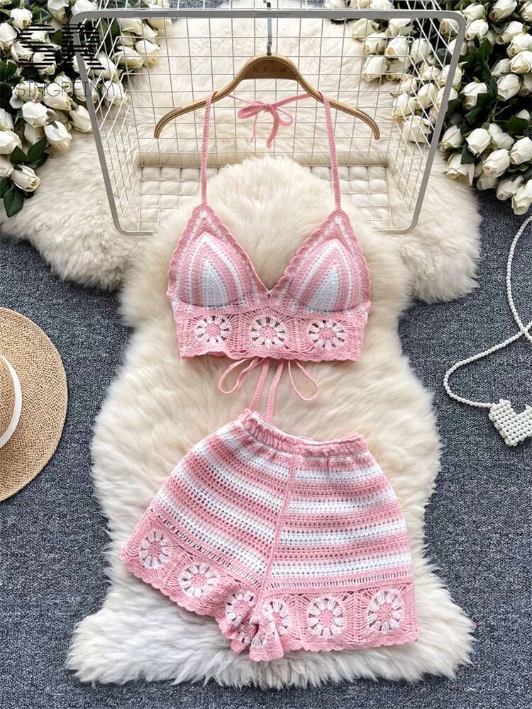 Beach Vacation Knit 2pcs Suits - Cami Top Lace 리뷰 및 가격