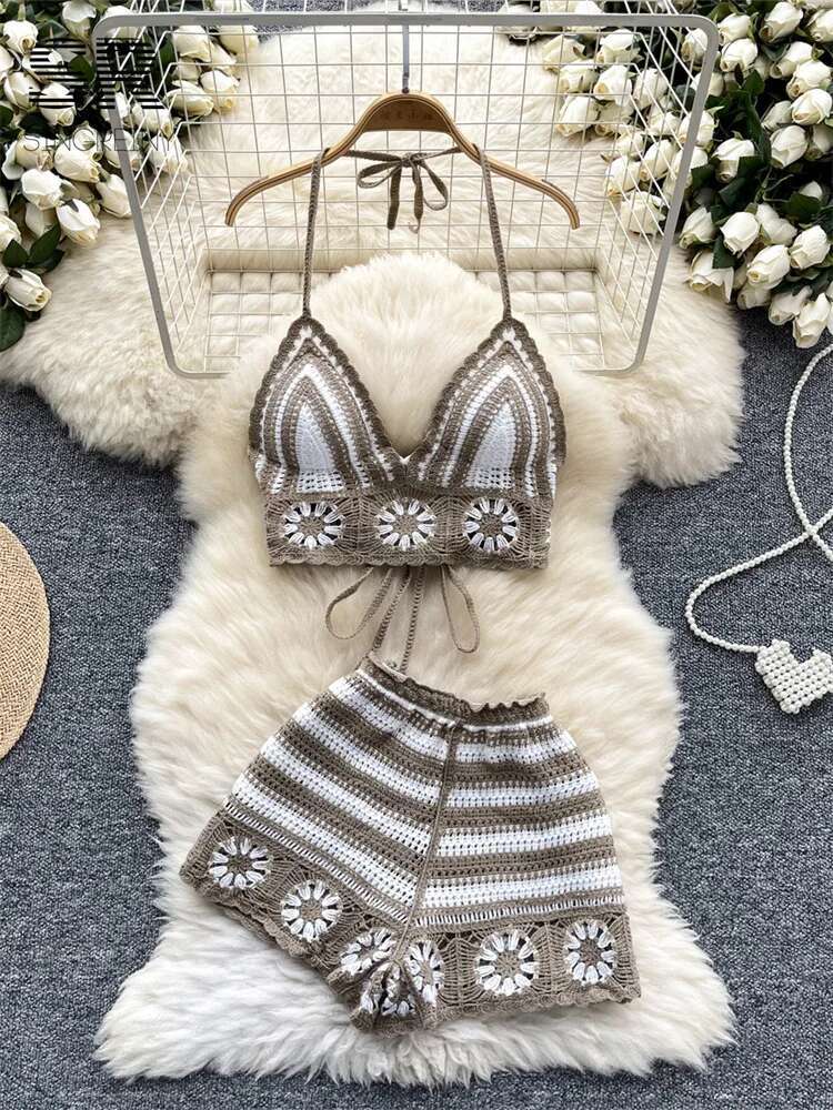 Beach Vacation Knit 2pcs Suits - Cami Top Lace 리뷰 및 가격