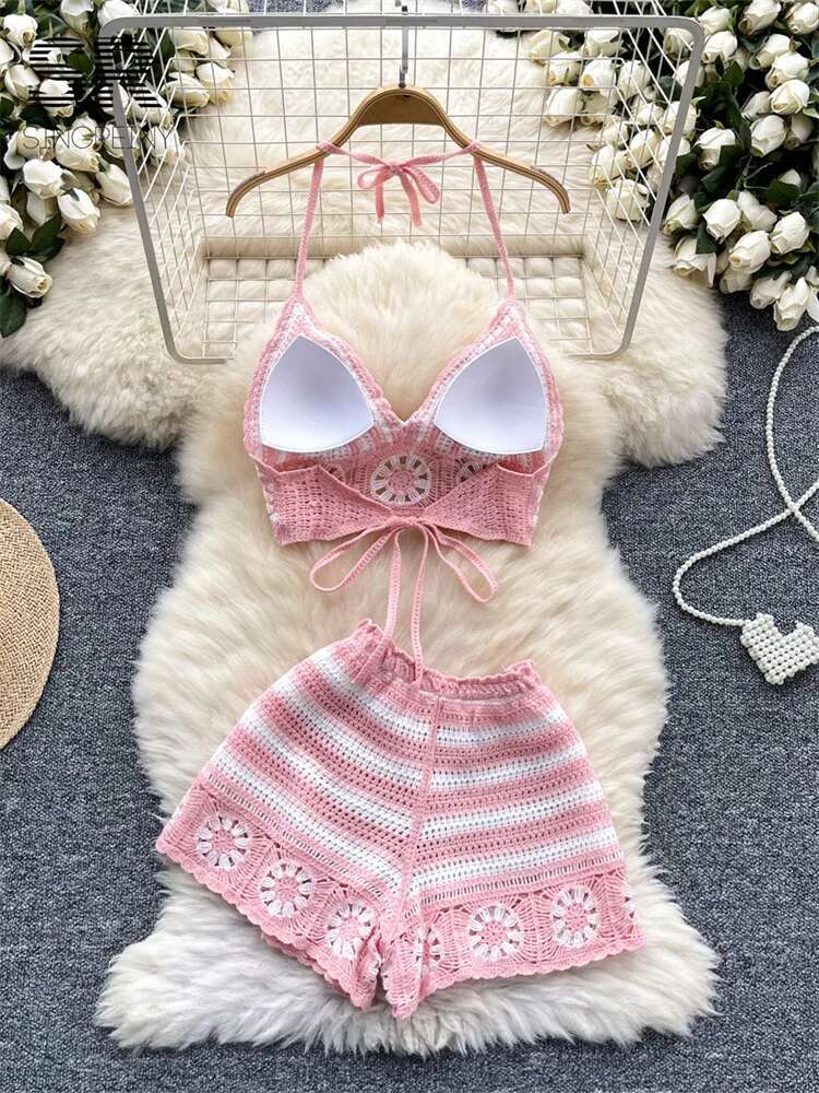 Beach Vacation Knit 2pcs Suits - Cami Top Lace 리뷰 및 가격