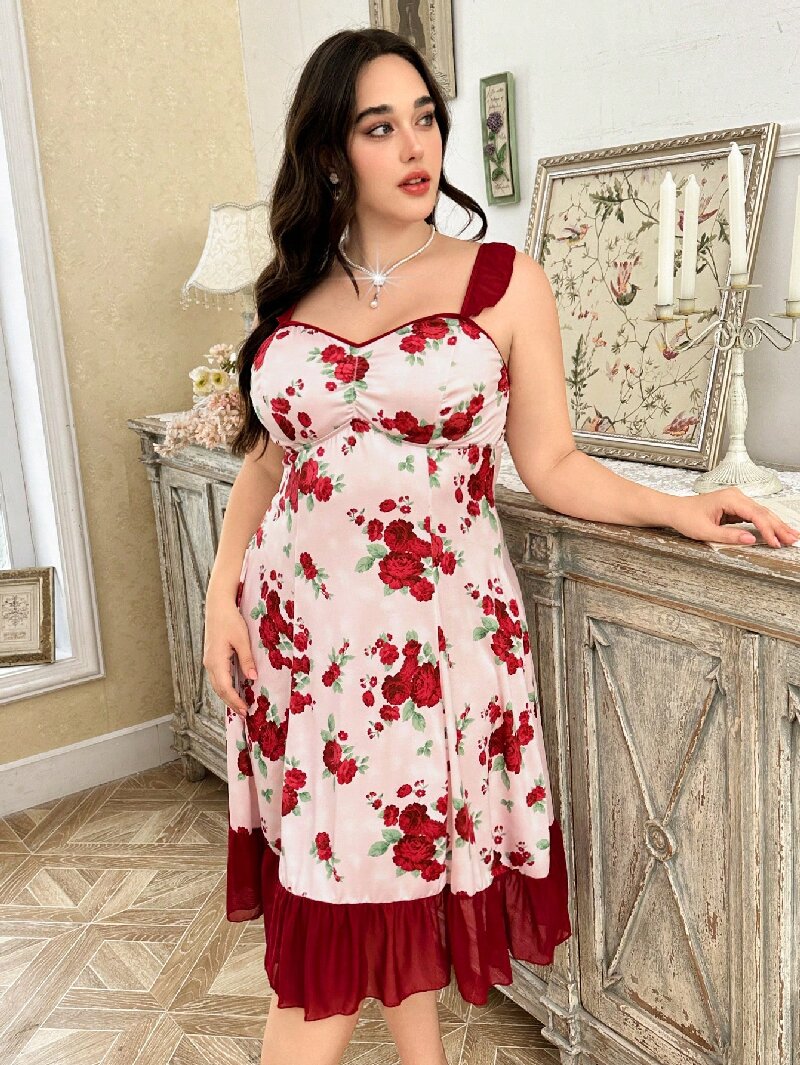 Plus Size Women's Floral Print - Cami Top Lace 리뷰 및 가격