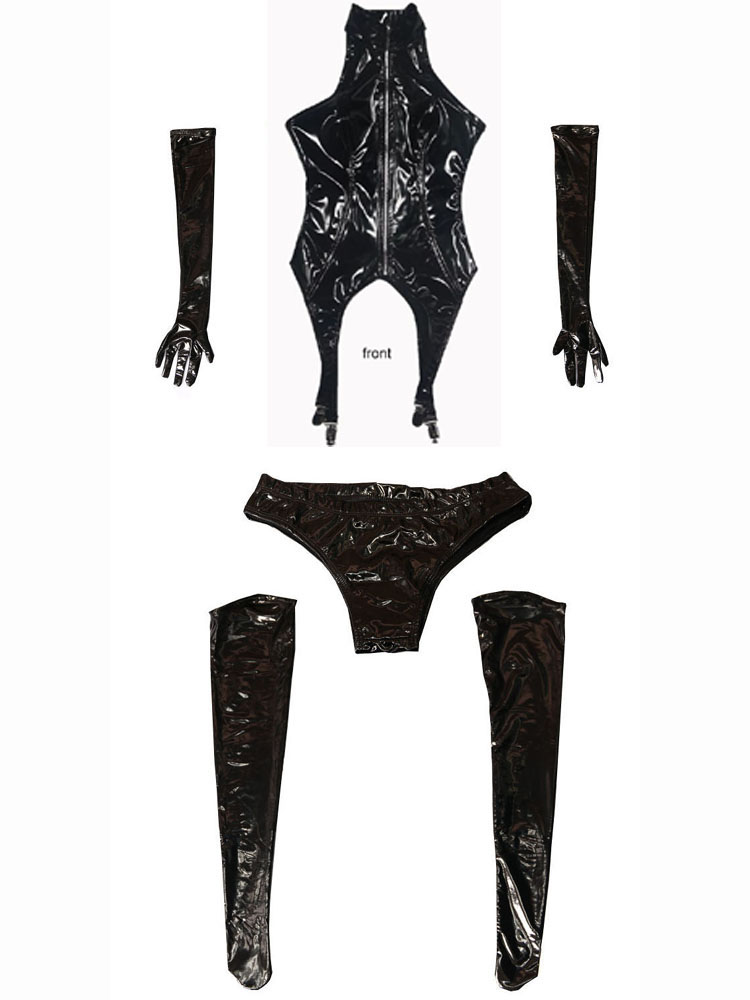 4PCS/SET Wet Look PVC Catsuit  - Garter Belt Set 리뷰 및 가격