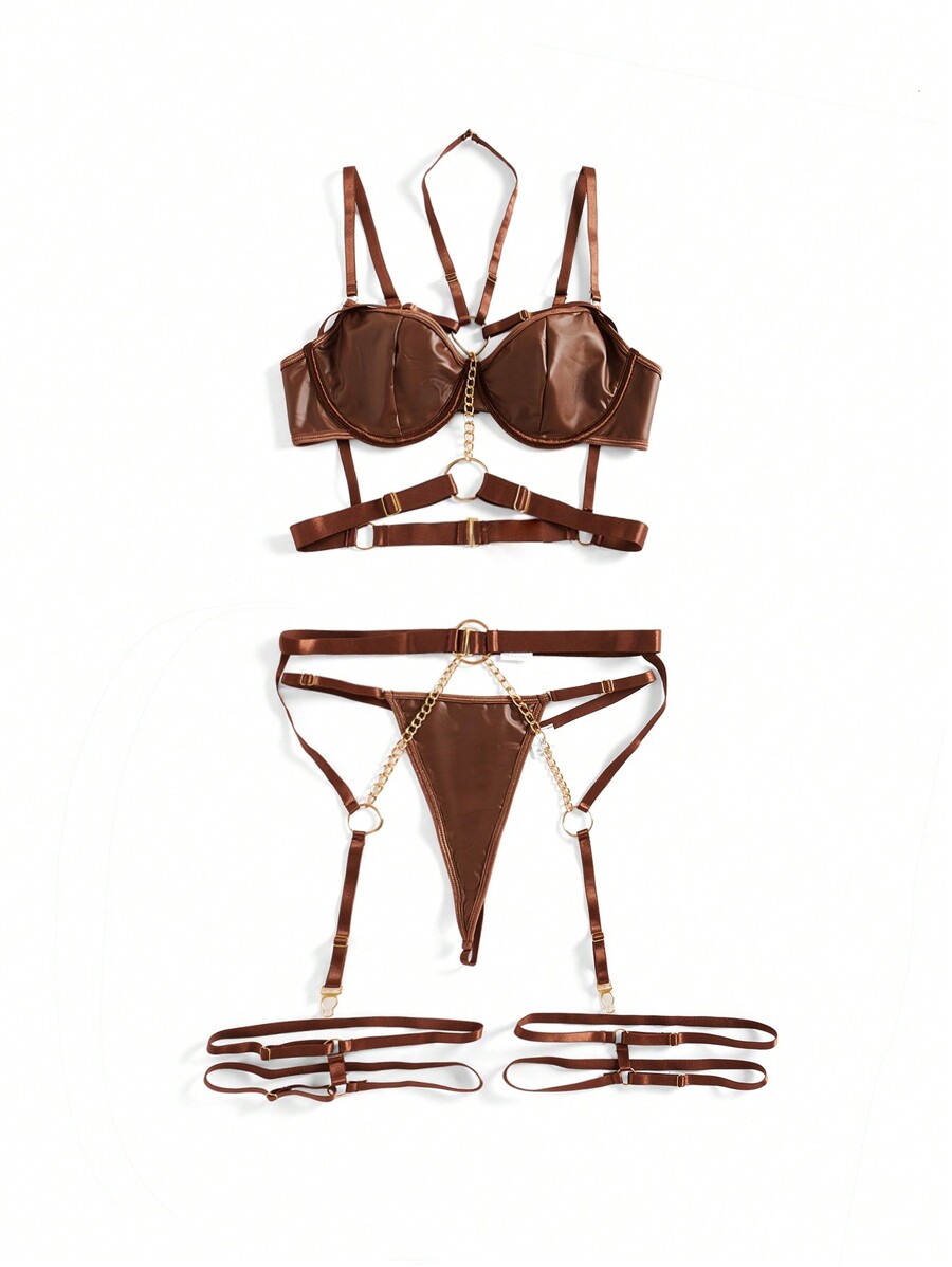 Patent Leather Underwire Bra A - Garter Belt Set 리뷰 및 가격