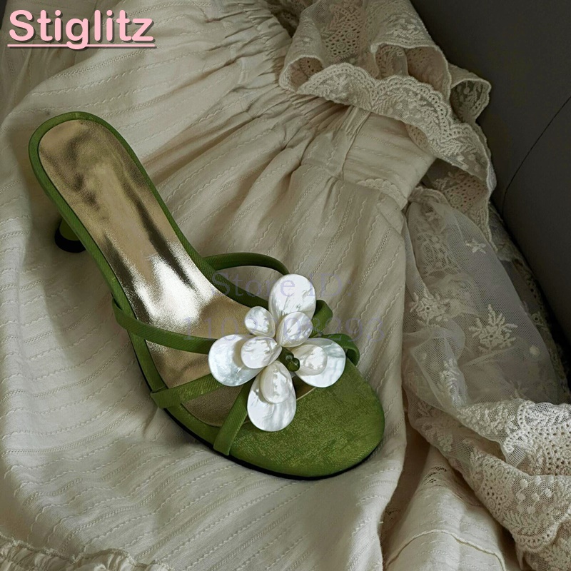 White Flower High Heels Slippe - Slip Dress Satin 리뷰 및 가격