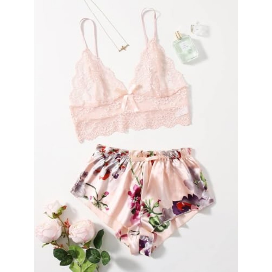 Women's 2 Pcs Lingerie Floral  - Cami Top Lace 리뷰 및 가격