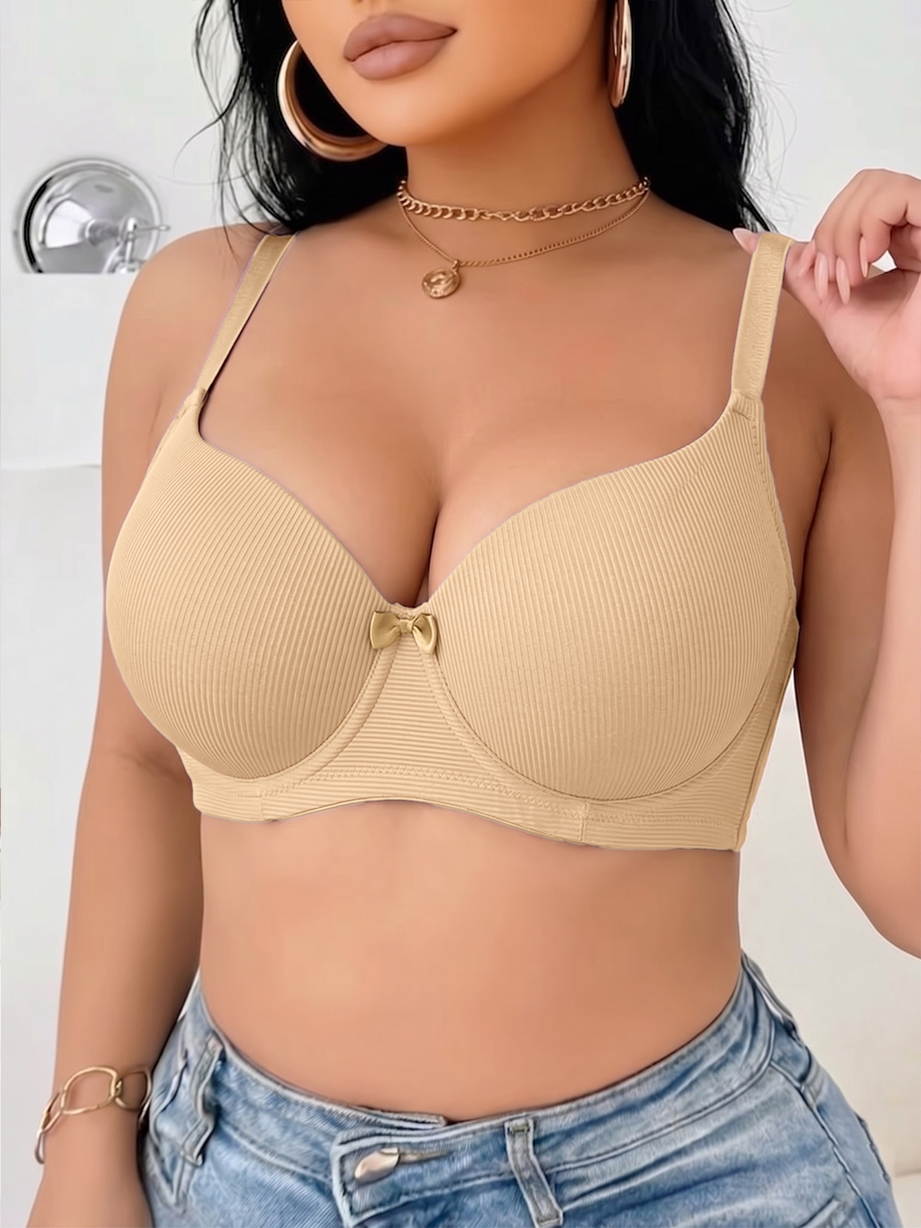 Plus Size Ribbed Women Bra Thi - Push Up Bra Padded 리뷰 및 가격